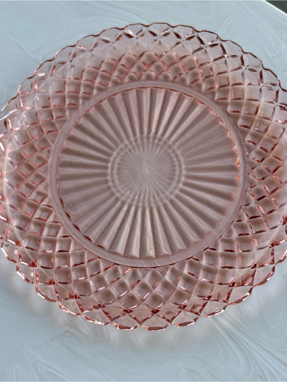 1930s Pink Depression Glass Anchor Hocking Waterford Waffle Plate Cake Handles